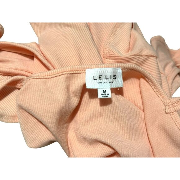 Le Lis Ruffled Ribbed Thong Apricot Bodysuit Ruched Tie Key Hole Front Sz M - Picture 6 of 7